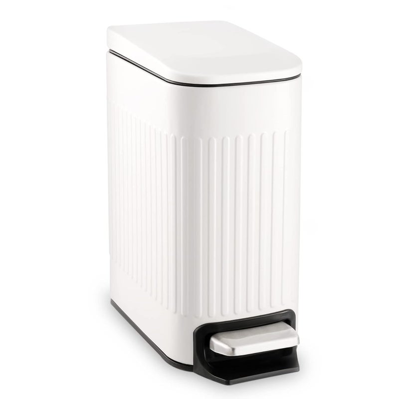 TrashAid Slim Bathroom Trash Can with Lid Soft Close, 6 Liter/1.6 Gallon Stainless Steel Small Garbage Can with Removable Inner Bucket, Step Pedal, Slim Wastebasket for Toilet, Office, Bedroom, White - Image 1